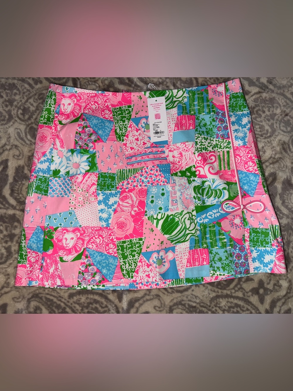 NWT Lilly Pulitzer size 12 La Costa skort Patchwork Quilt Pink Mini Skirt New
